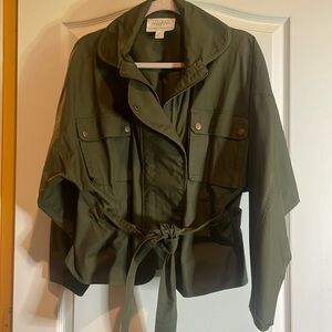 Anthropologie  MARE  jacket army green XS pit to pit 21 zip & tie waist